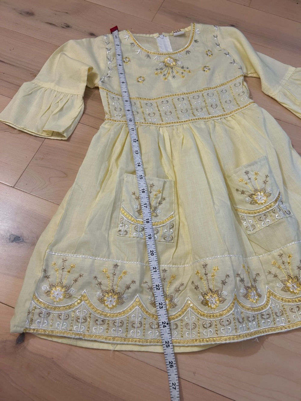 AQSA Metallic Embroidery & Sequins,Made In Pakistan, Pockets, Yellow/Gold/Silver - Picture 6 of 11